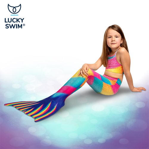 Plavací oblek mořské víly RAINBOW - kompletní set NanoAg - Velikost obleku: 122/128 KIDS (28-30), Typ horního dílu plavek: Zavazování za krk