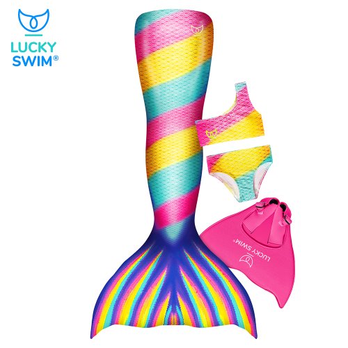 Plavací oblek mořské víly RAINBOW - kompletní set NanoAg - Velikost obleku: 122/128 KIDS (28-30), Typ horního dílu plavek: Zavazování za krk