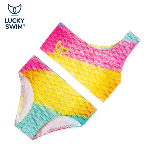 Plavací oblek mořské víly RAINBOW - kompletní set NanoAg - Velikost obleku: 122/128 KIDS (28-30), Typ horního dílu plavek: Zavazování za krk