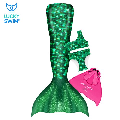 Plavací oblek mořské víly SMARAGD - kompletní set NanoAg - Velikost obleku: S TEENS (36-39), Typ horního dílu plavek: Přes rameno