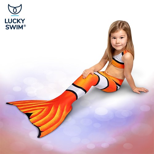 Plavací oblek mořské víly CLOWNFISH - kompletní set NanoAG - Velikost obleku: S TEENS (36-39), Typ horního dílu plavek: Zavazování za krk