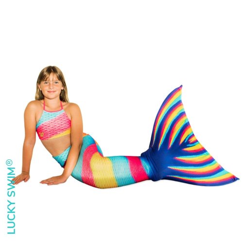 Plavací oblek mořské víly RAINBOW - kompletní set NanoAg - Velikost obleku: 122/128 KIDS (28-30), Typ horního dílu plavek: Zavazování za krk