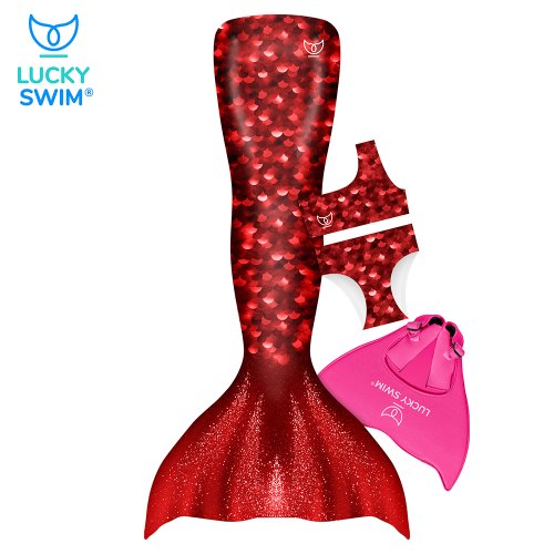 Plavací oblek mořské víly RUBÍN – kompletní set NanoAg - Velikost obleku: 110/116 KIDS (25-28), Typ horního dílu plavek: Přes rameno